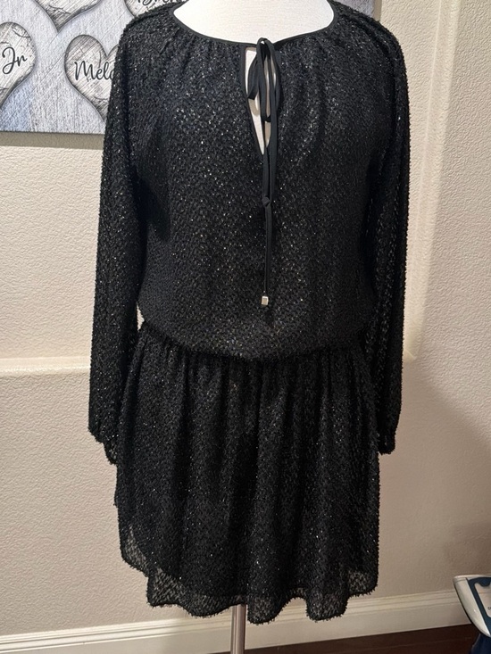 Michael Kors Dresses & Skirts - Michael Kors Black Long-Sleeve Tie-Neck Glitter Dress